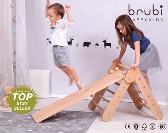 Baby Climbing triangle with board / Foldable or Fixed with adjustable angle / Kletterdreieck mit Rutsche