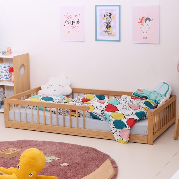 FLOORbed - Montessori Beech Wood Floor Bed with Rails, Toddler Nursery Platform