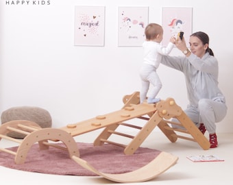 Baby Gym/Aktivität - Gym - Baby Indoor Spielplatz - NEU Triangle, Bogen, Balance Board, Rampe, Kletterdreieck+Rutche+Kletterbogen+Schaukelbrett