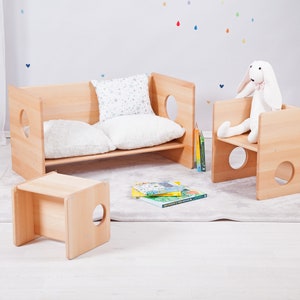 Grand lot de chaises cubiques Montessori 3 pièces BOIS MASSIF image 5