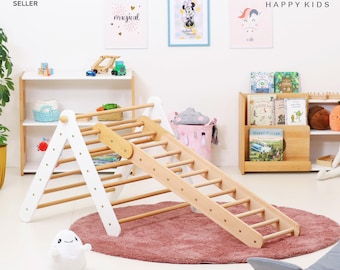 Montessori Hölzernes Kletterdreieck mit Leiter - Faltbarer Buchenholz Kletterer