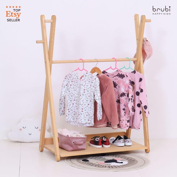 Handliche Montessori X-Garderobe / Kleinkind Rack / Kleider Aufbewahrung / verstellbarer Regal