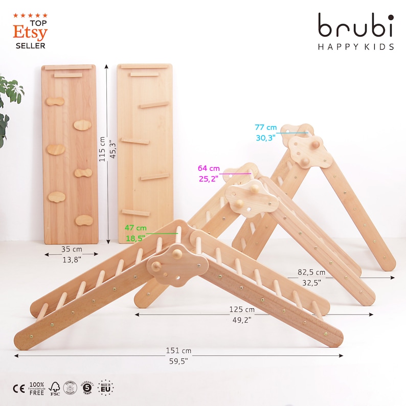 BIG set of 3: NEW Better Climbing Triangle BRUBI Ramp Rocking Board / Foldable with adjustable angle image 8