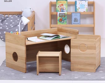 LUXUS EICHEN KOLLEKTION !  Großes Set von Montessori Cube Stühlen - 3 Stück - Vollholz