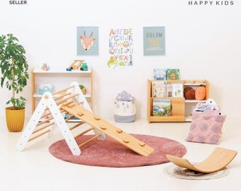 Kletterdreieck Set: BRUBI Faltbare Wippe, Buchenholzrampe