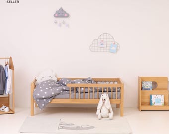 ONLY UK - MONTEbed kids bed with rails + slatted base / Montessori toddler bed 140cm / 160cm