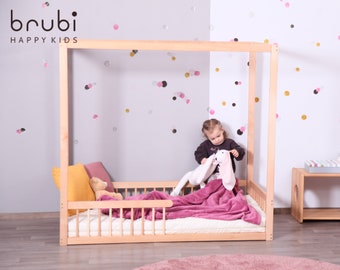 Lit bébé Montessori KUBO+ avec barrières + sommier à lattes / KUBO+ Kinderbett mit Rausfallschutz + Rost 140 cm x 70 cm