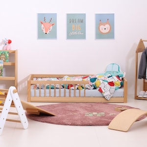 FLOORbed with rails and slatted bed base / Children&#39;s bed / Nursery Platform Montessori floor bed / BODENbett 140cm / 160cm