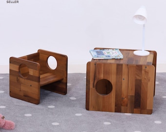 LUXUS Vintage WALNUSS KOLLEKTION! Montessori Cube Stühle - erster Stuhl und Tisch - massives Nussbaumholz