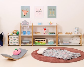 4er Set von Buchenholz Regalen im Montessori Stil