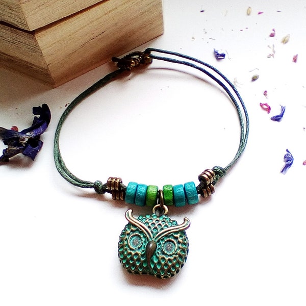 Bracelet hibou - bracelet bohème - bracelet en coton ciré
