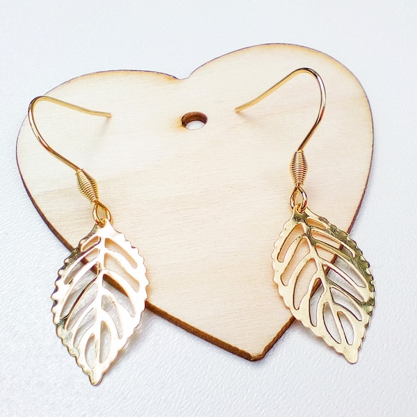 Boucles d'oreilles or - pendentif feuille