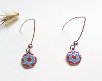 Boucles d'oreilles grand crochet - pendentif émaillé - cadeau pour elle