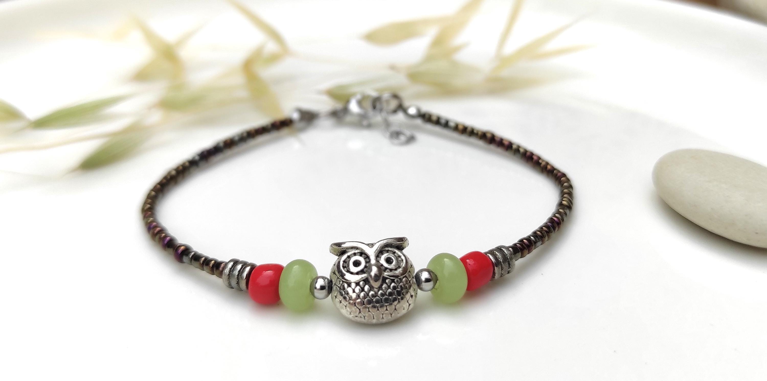 Bracelet hibou, bracelet de perles, bracelet boh&egrave;me