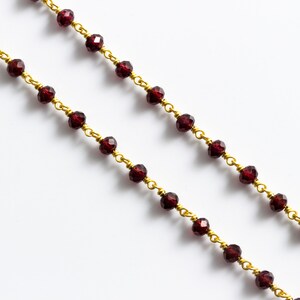 Garnet Beaded Necklace – 22KY Gold Wire Wrapped Minimalist Jewelry, Handmade Faceted Gemstone Necklace