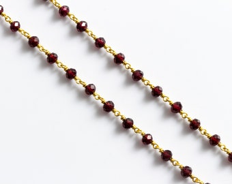Garnet Beaded Necklace – 22KY Gold Wire Wrapped Minimalist Jewelry, Handmade Faceted Gemstone Necklace