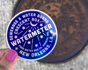 Watermeter Sticker // Vinyl Die-cut Sticker // New Orleans Charm // NOLA Gift// Crescent City // Scrapbook Sticker // Holographic // Decal