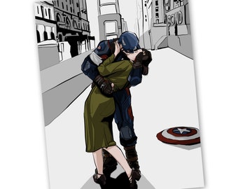The Kiss Art Print | Captain America & Peggy Carter Portrait