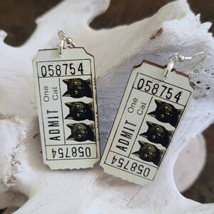 Vintage Schwarze Katze Zugeben Ein Ticket Holz Ohrringe