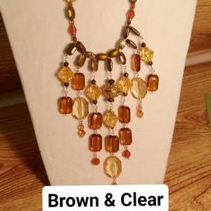 Necklace- Women- Set- 2 Pcs- Bib Collection set- Brown -Style-2Pcs: Necklace and Earrings