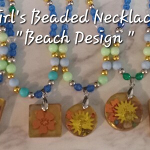TEEN & KID- Necklace- Beach Pendant- Oval-Square-Rectangular , Square-Resin Art Jewelry-Acrylic beads- Teen, Girl Gift, Back to school