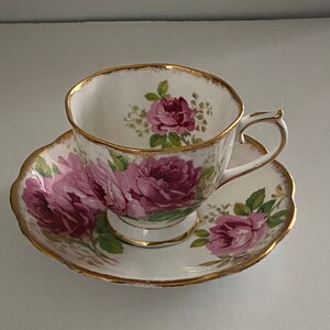 Vintage American Beauty bone china tea cup and saucer