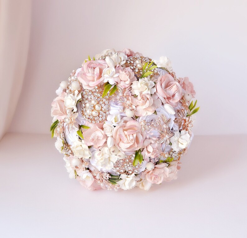 Handmade Wedding Artificial Pearls Brooch Bridal Bouquet Satin Rose Flower PW
