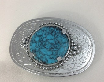 Mens Western Cowboy Bohemian Style Blue Gemstone Buckle Belt Strap Waistband