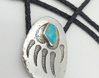 Father's Day Gift Southwestern Bola Necklace Wedding Indian Style Bear Claw Bolo Tie Bolos Neckties Boho Silver Antiqued Turquoise #80322-1
