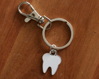TOOTH KEYCHAIN | White Enamel & Silver | Dental Hygienist, Dental Assistant, Dentist, Student, Dental Gift
