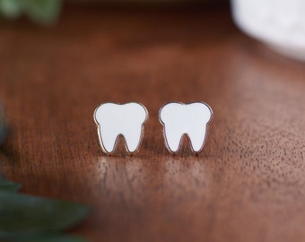 WHITE | Silver | Enamel | Tooth Earrings | Single Set | Dental Hygienist, Dental Assistant, Dentist, Student, Dental Gift