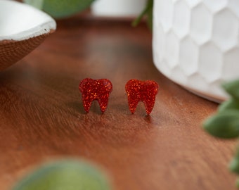 BRILLO ROJO / Pendientes de diente / Juego individual / Higienista dental, asistente dental, dentista, estudiante, regalo dental