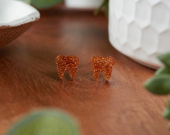 Pendientes con purpurina naranja / Juego individual / Higienista dental, asistente dental, dentista, estudiante, regalo dental