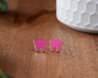 PINK | Enamel | Tooth Earrings | Single Set | Dental Hygienist, Dental Assistant, Dentist, Student, Dental Gift