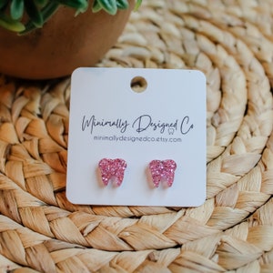 PINK GLITTER | Tooth Earrings | Single Set | Dental Hygienist, Dental Assistant, Dentist, Student, Dental Gift