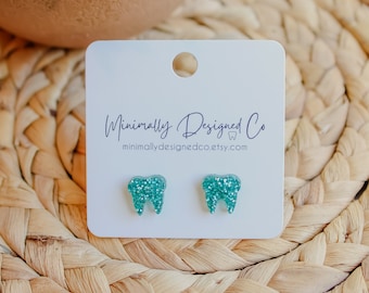 TEAL GLITTER | Tooth Earrings | Single Set | Dental Hygienist, Dental Assistant, Dentist, Student, Dental Gift