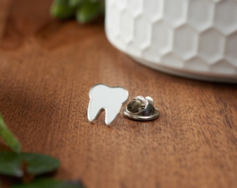 TOOTH ENAMEL PIN | White & Silver | Large Single | Dental Hygienist, Dental Assistant, Dentist, Student, Dental Gift