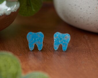 BLUE - Glow in the Dark | Tooth Earrings | Single Set | Dental Hygienist, Dental Assistant, Dentist, Student, Dental Gift