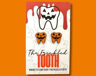 Halloween Pumpkin Tooth Enamel Earrings - Earrings for Dental,  Dental Hygienist Jewelry, Dental Assistant Student Accessories, Dentist Gift