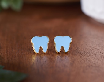 LIGHT BLUE | Enamel | Tooth Earrings | Single Set | Dental Hygienist, Dental Assistant, Dentist, Student, Dental Gift
