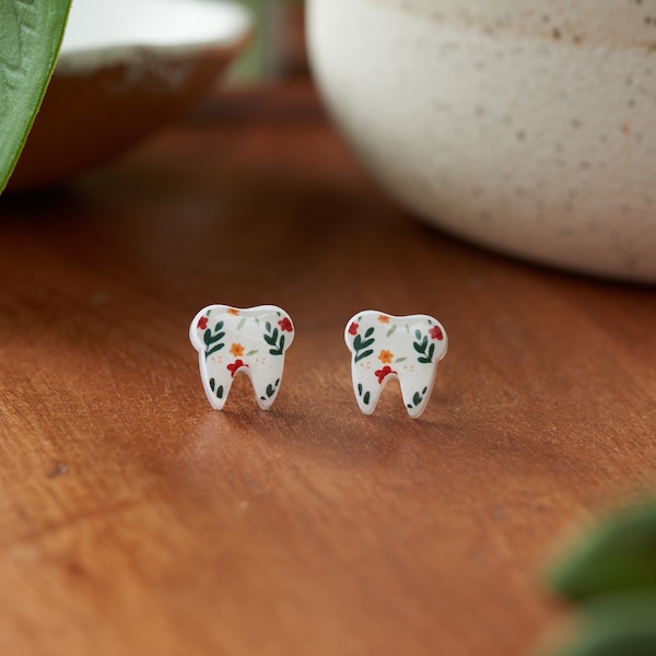 FLORAL | Tooth Earrings | Single Set | Dental Hygienist, Dental Assistant, Dentist, Student, Dental Gift