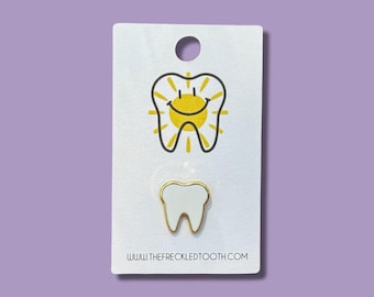 TOOTH ENAMEL PIN | White & Gold | Large Single | Dental Hygienist, Dental Assistant, Dentist, Student, Dental Gift