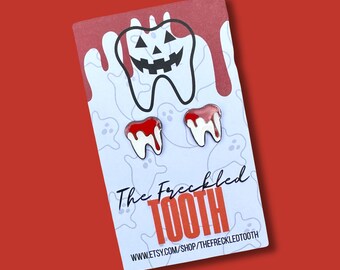 Halloween Bloody Tooth Enamel Earrings - Earrings for Dental,  Dental Hygienist Jewelry, Dental Assistant Student Accessories, Dentist Gift