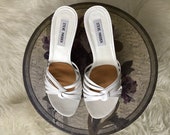White Strappy Sandals size 9B 90s Vintage Steve Madden Heels
