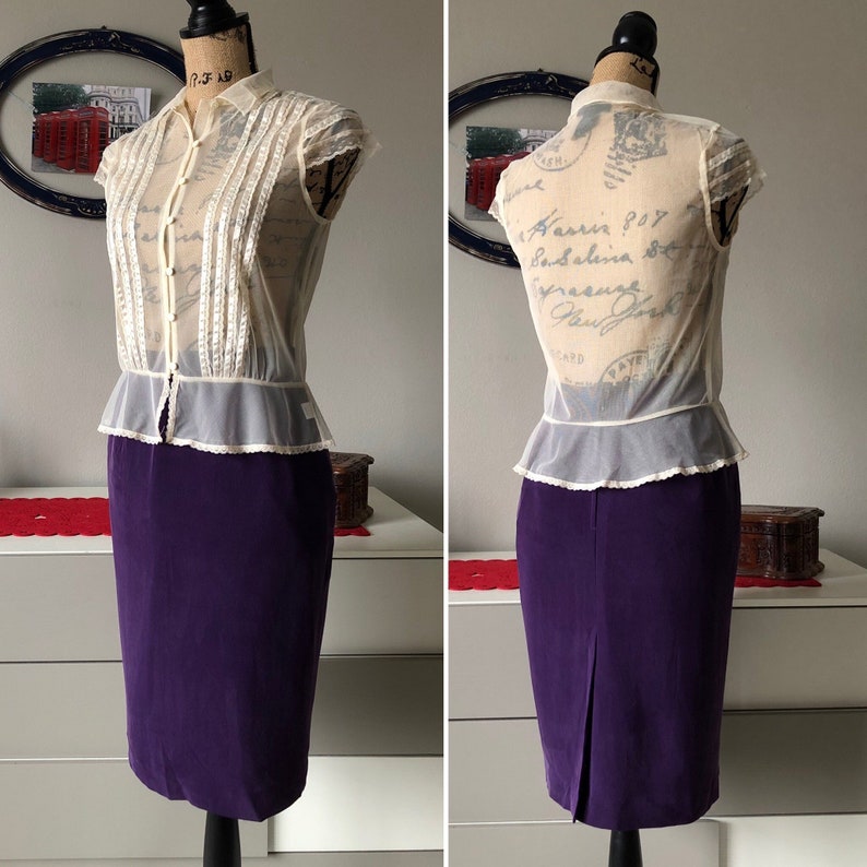 Spring Pencil Skirt Size 2P waist 24 High waisted Silk Purple Skirt