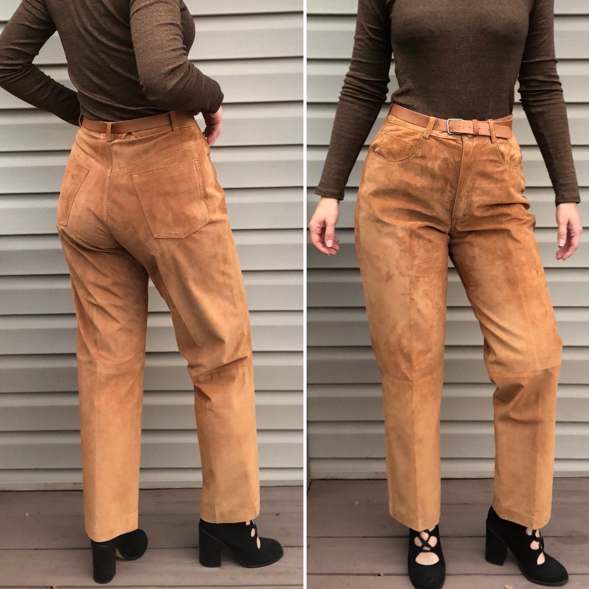 70s Vintage Suede Pants Camel Brown 