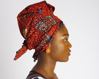 Red Fish Ankara Headwrap / African Print Headtie / Ankara Scarf