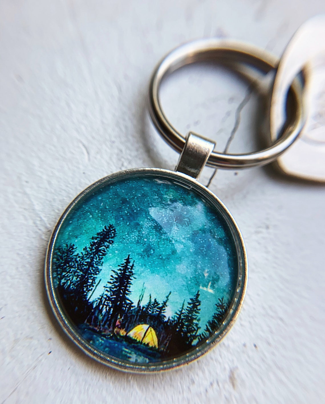 Mountains camping hiking forest 25mm keychain / metal keychain Etsy