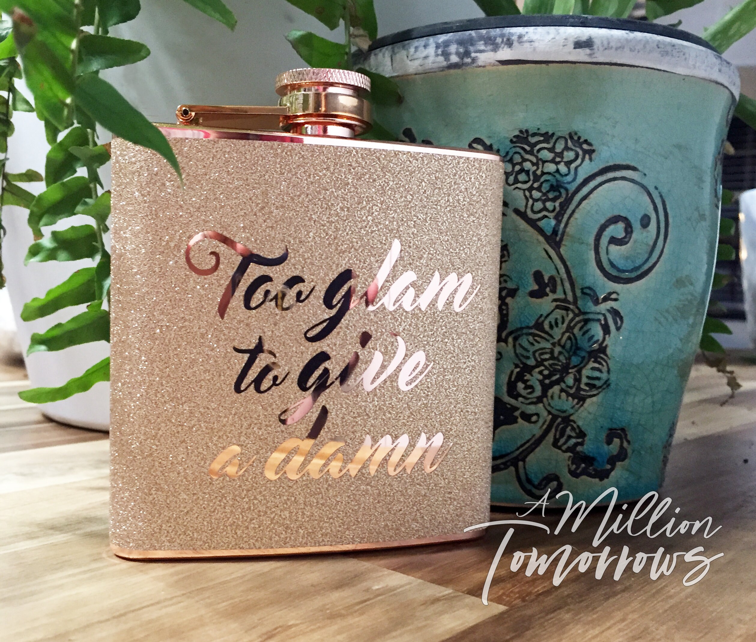 YOUR CUSTOM TEXT - Glitter Copper Silver 6 oz liquor hip flask/ gifts…