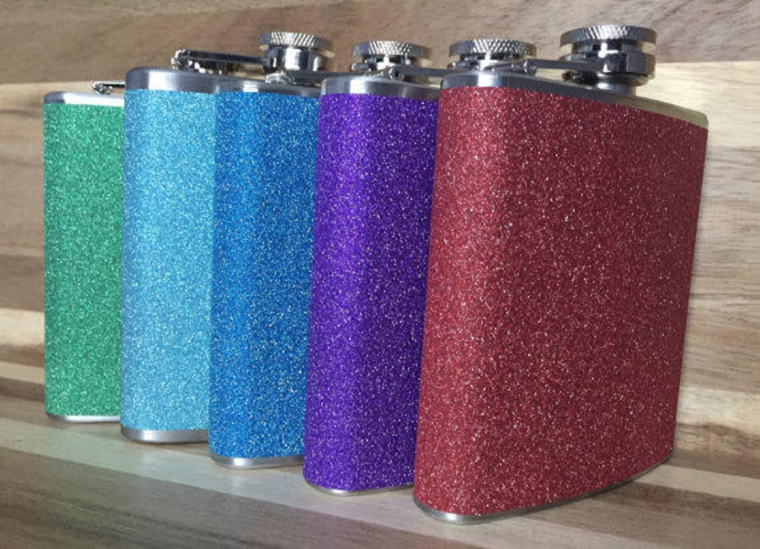 Sparkly Glitter Flask Silver Stainless Steel 6 Oz Liquor Hip Flask